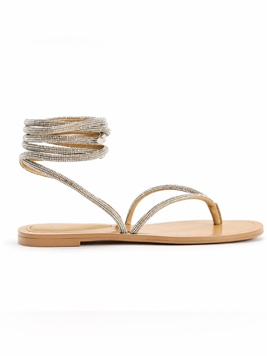 Zara Shoes - Zara Beige Rhinestone Wraparound Flat Sandals Size 7.5 NWOT